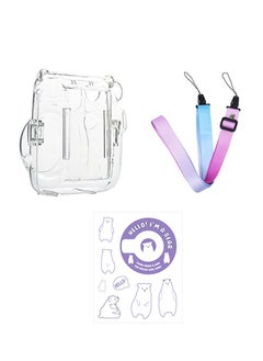Fazza Clear Camera Case Compatible with Fujifilm Instax Mini 11 Instant Camera, Mini 11 Hard Case with Photo Pocket Holds on Back and Adjustable Shoulder Strap & Cute Camera Sticker 3 PCS  - Image 2
