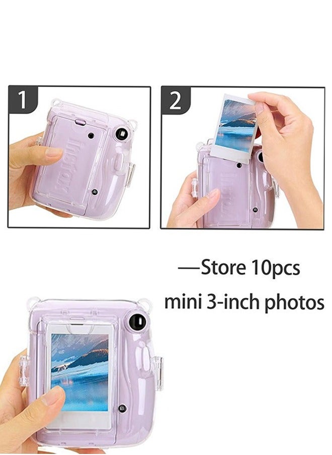 Fazza - Clear Camera Case Compatible with Fujifilm Instax Mini 11 Instant Camera, Mini 11 Hard Case with Photo Pocket Holds on Back and Adjustable Shoulder Strap & Cute Camera Sticker 3 PCS - Image 1