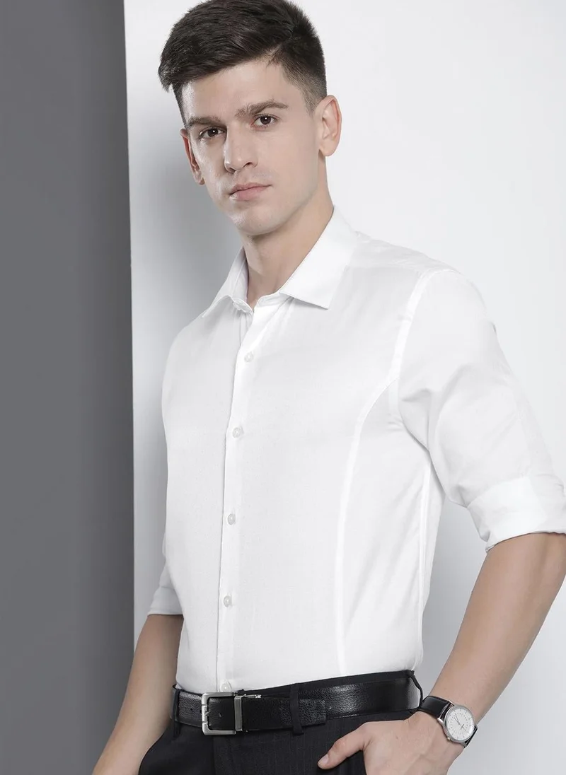 ذا انديان كراج كو Men Slim Fit Solid Full Sleeves Cutaway Collar Formal Shirt