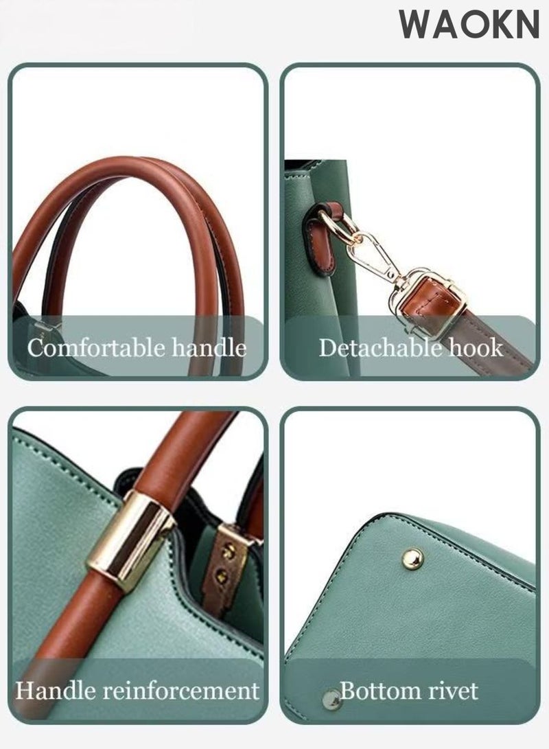 دبليو أيه أو كي أن حقيبة يد نسائية أنيقة بتصميم كلاسيكي، حقيبة كتف فاخرة من الجلد على شكل دلو، حقيبة كروس بودي نسائية أنيقة وفريدة من نوعها ومتعددة الاستخدامات وذات سعة كبيرة، لون أخضر، مناسبة كهدية للأم/الزوجة/الصديقة، مناسبة للجنسين، مثالية للعمل والتسوق. - Image 5