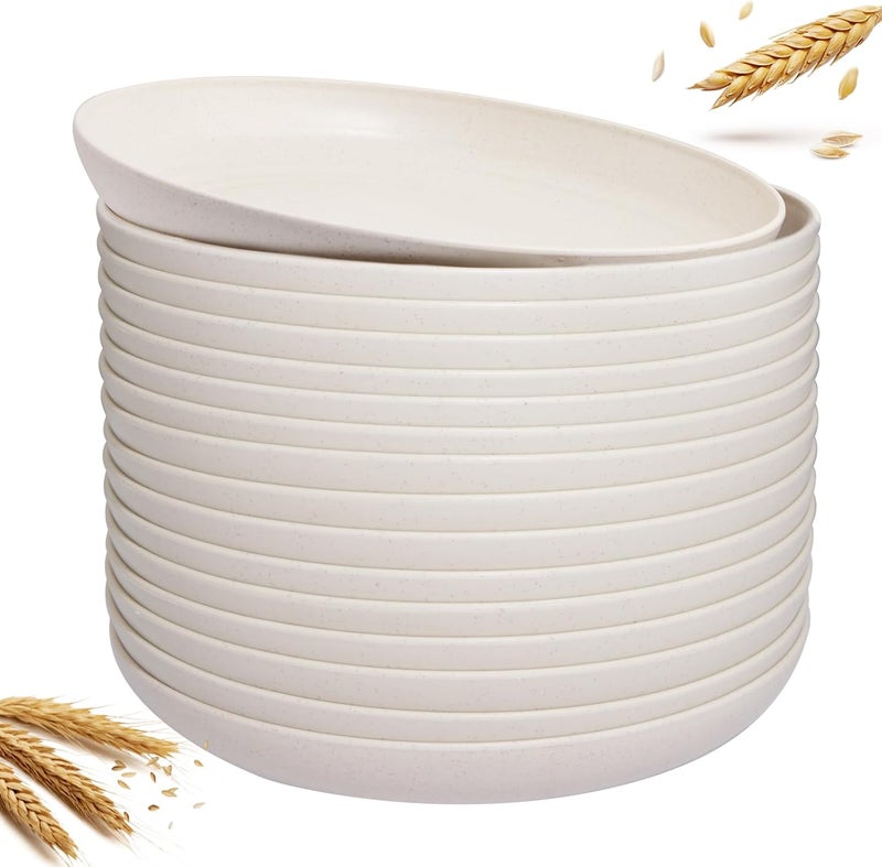 Supernal 16pcs Wheat Straw PlatesUnbreakable Dinner Plates SetMicrowave Dishwasher SafeLightweight Wheat Straw PlatesParty Plates SetBeige Reusable Plates for PicnicBirthdayCamping - Image 1