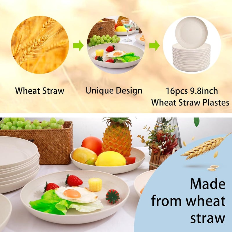 Supernal 16pcs Wheat Straw PlatesUnbreakable Dinner Plates SetMicrowave Dishwasher SafeLightweight Wheat Straw PlatesParty Plates SetBeige Reusable Plates for PicnicBirthdayCamping - Image 5