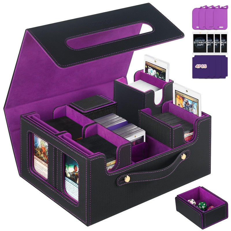 STTRBOX Trading Card Storage Box for MTG MTG commander deck boxMultipurpose Deck Case for MTG TCG Sports Card 4 Toploaders 4 Stoppers 4 Colorful Dividers Black Purple - Image 2