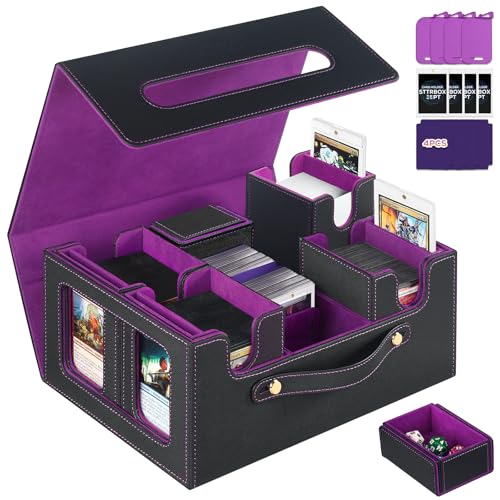 STTRBOX Trading Card Storage Box for MTG MTG commander deck boxMultipurpose Deck Case for MTG TCG Sports Card 4 Toploaders 4 Stoppers 4 Colorful Dividers Black Purple - Image 1