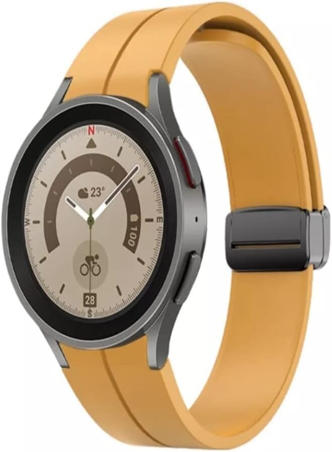 Next Next Store Silicone Band Compatible with Samsung Galaxy Watch 5 Pro 45mm | Galaxy Watch 5 44mm | Galaxy Watch 4 Special Band, No Gap Design, Unisex – Adult (Yellow)