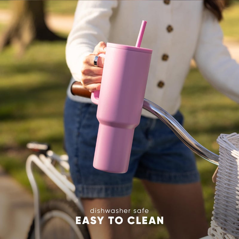 Simple Modern 40 oz Trek Tumbler with Handle and Straw Lid | Cup Holder Friendly Insulated Stainless Steel Travel Mug | Midnight Black - Image 4