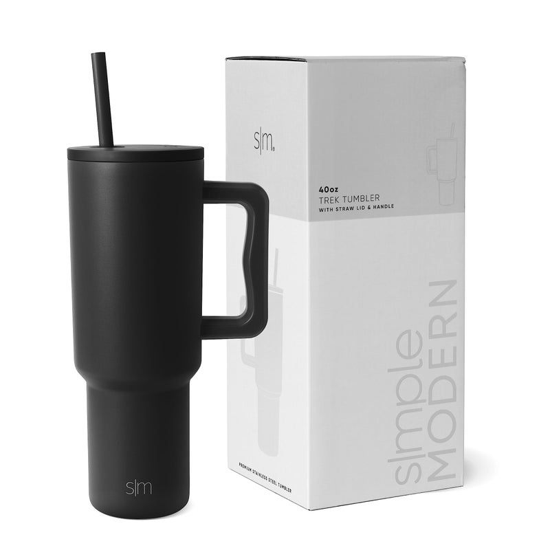 Simple Modern 40 oz Trek Tumbler with Handle and Straw Lid | Cup Holder Friendly Insulated Stainless Steel Travel Mug | Midnight Black - Image 1