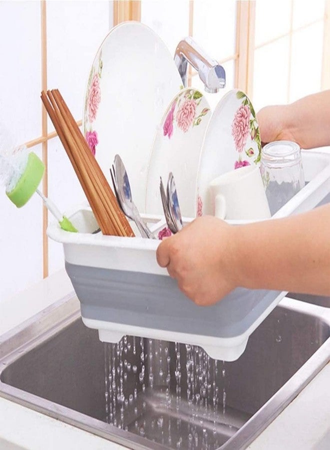 PIHARVA Collapsible Silicone Dish Drying Rack with Utensil Holder – Folding Drainer Basket for Plates, Cups & Cutlery Space-Saving, Portable Kitchen Organizer with Drainage - Image 2