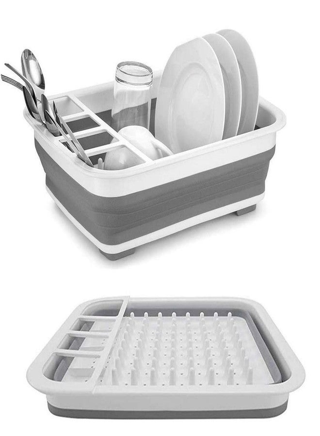 PIHARVA Collapsible Silicone Dish Drying Rack with Utensil Holder – Folding Drainer Basket for Plates, Cups & Cutlery Space-Saving, Portable Kitchen Organizer with Drainage - Image 1