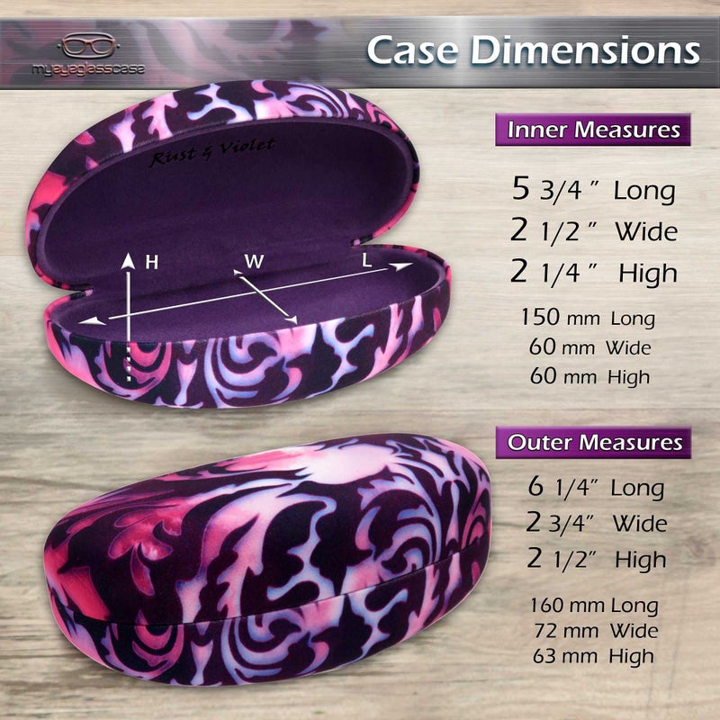 MyEyeglassCase Large Hard Sunglasses Case | Glasses case holder with Drawstring pouch and cleaning Cloth | Eyeglass Case Hard Shell for Large Sunglasses Frames (AS413 Purple Damask)  - Image 4