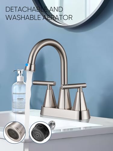 Cobbe 4 inch Brushed Nickel Bathroom Faucets with Pop up Drain and Two Supply Hoses, Lead-Free Stainless Steel 2 Handle Centerset Faucet for Vanity, RV - Image 3