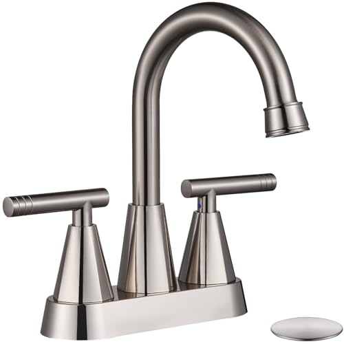 Cobbe 4 inch Brushed Nickel Bathroom Faucets with Pop up Drain and Two Supply Hoses, Lead-Free Stainless Steel 2 Handle Centerset Faucet for Vanity, RV - Image 1