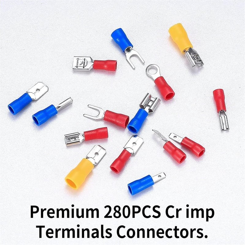 Insulated Cable Connector 280/480Pcs Assorted Spade Terminals Insulated Cable Splice Butt Connector Electrical Wire Crimp Ring Fork Set Lugs Kit(280pcs Plier) - Image 5
