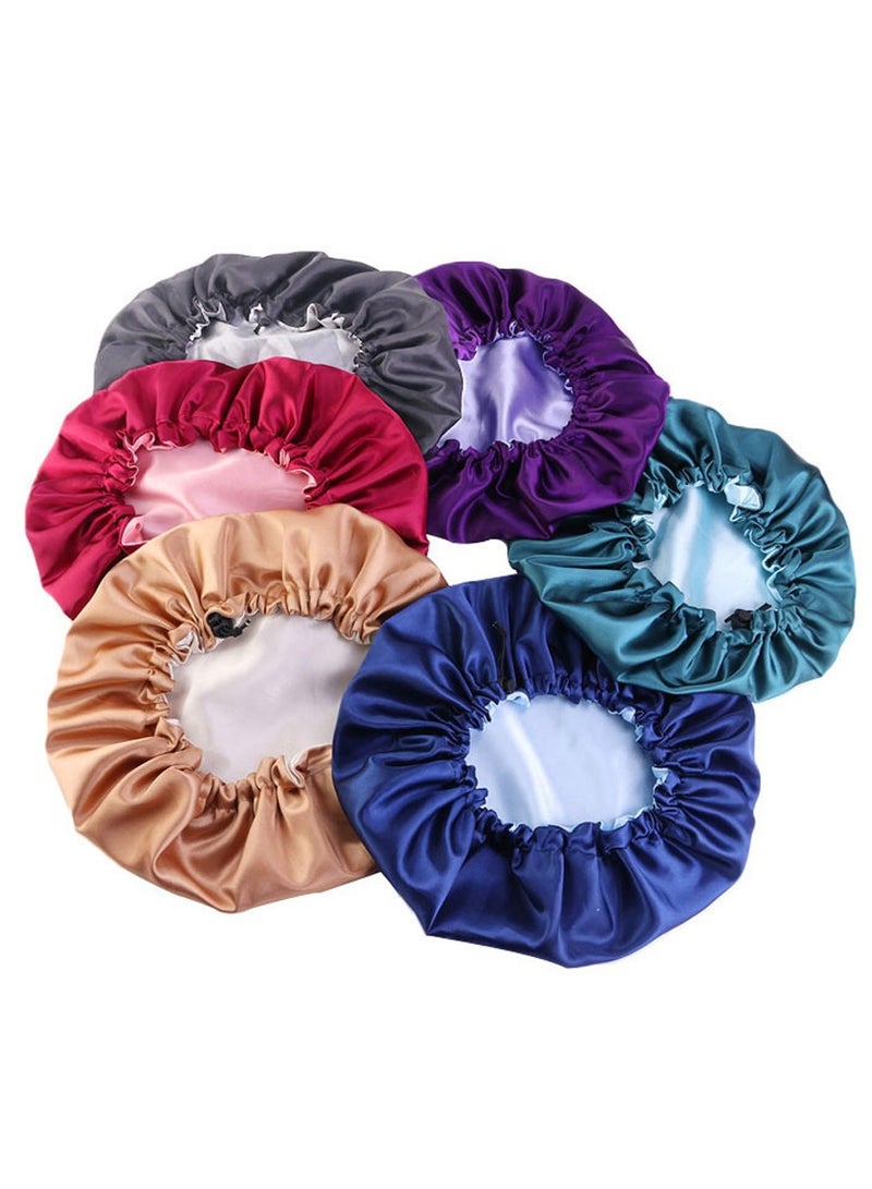 Double-layer Elastic Women Stain Night Sleep Cap Hair Bonnet Hat Shower Caps(DarkBlue) - Image 3