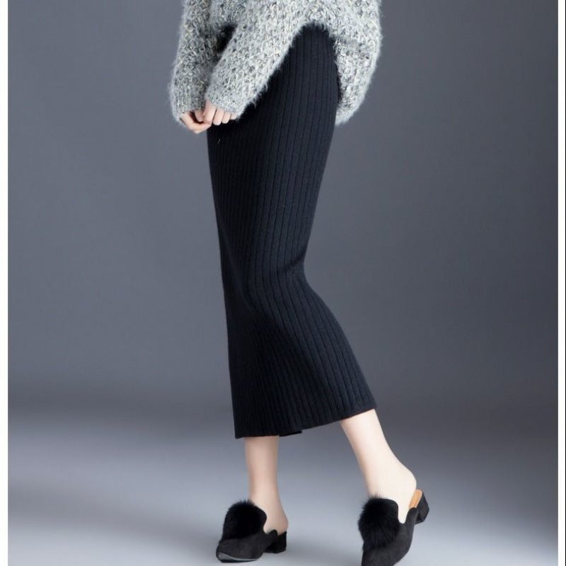 Korean Style Slim Knitted Skirt Mid-Length High-Waist Slimming Look Slit One-Step Hip-Covering Skirt - Image 3
