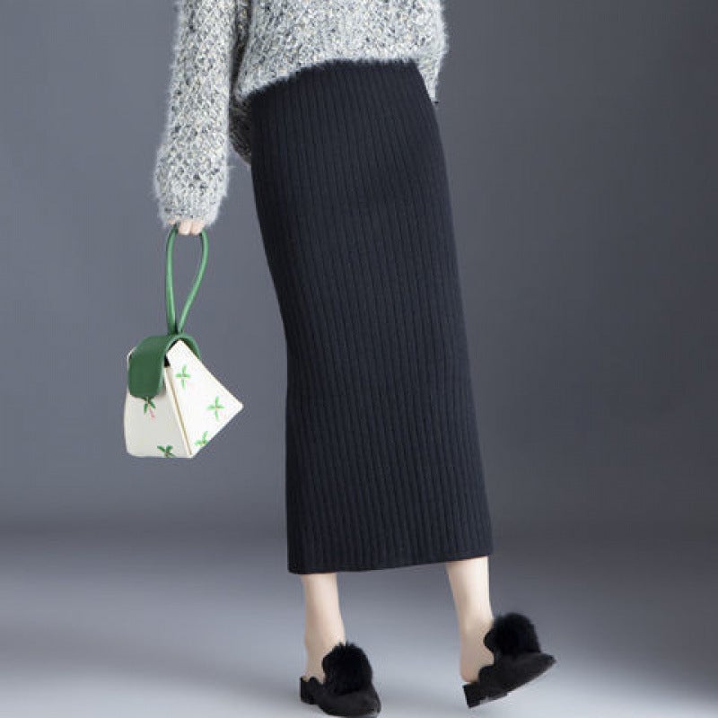 Korean Style Slim Knitted Skirt Mid-Length High-Waist Slimming Look Slit One-Step Hip-Covering Skirt - Image 2