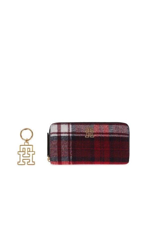 TOMMY HILFIGER - Large Zip Around Checked Wallet & Key Set - Image 1