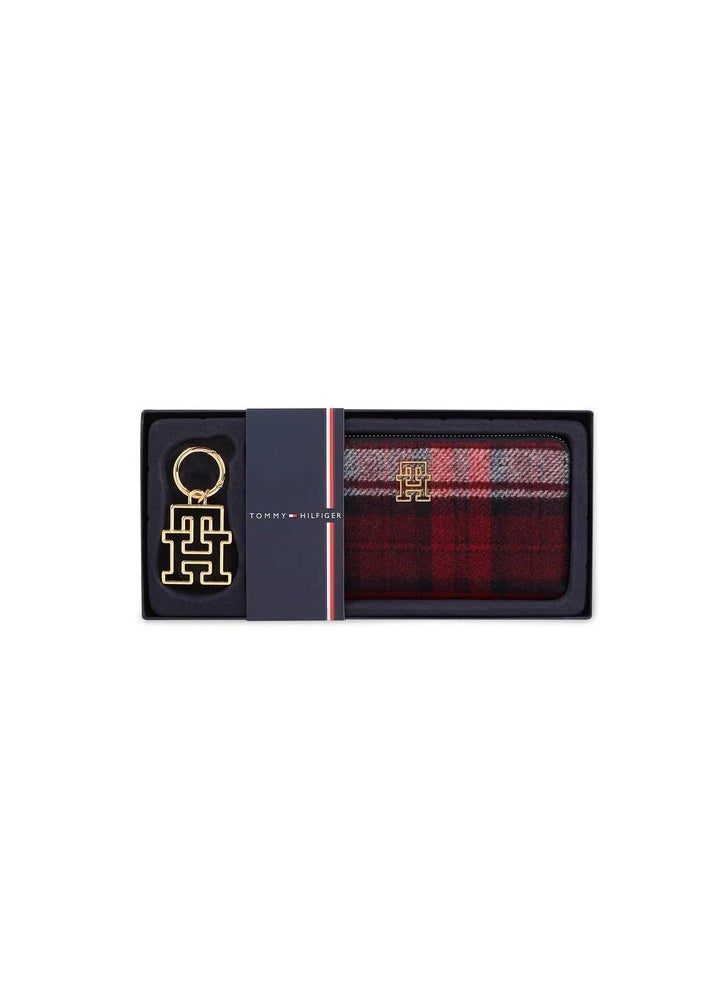 TOMMY HILFIGER - Large Zip Around Checked Wallet & Key Set - Image 1