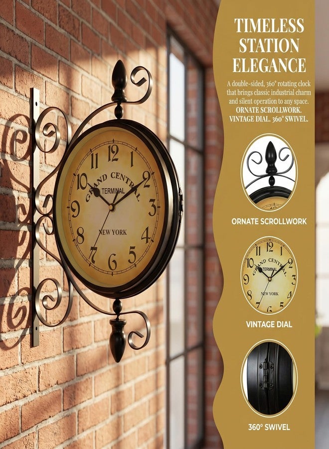 VORCOOL Double Sided Wall Clock: Vintage Industrial Wall Clock, Silent Watches 360 Degree Rotate, Art Antique Decor - Image 3