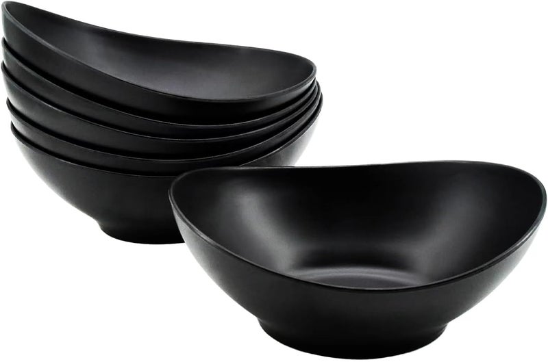 ECOWAY أوعية سلطة بيضاوية 34 أونصة مجموعة أوعية تقديم من ألياف الخيزران مجموعة من 6 88 وعاء كبير للمطبخ تناول الطعام مطعم أوعية حساء عميقة مجموعة للسلطة الفواكه المعكرونة الخضار الرامن آمنة في غسالة الصحون سوداء - Image 1