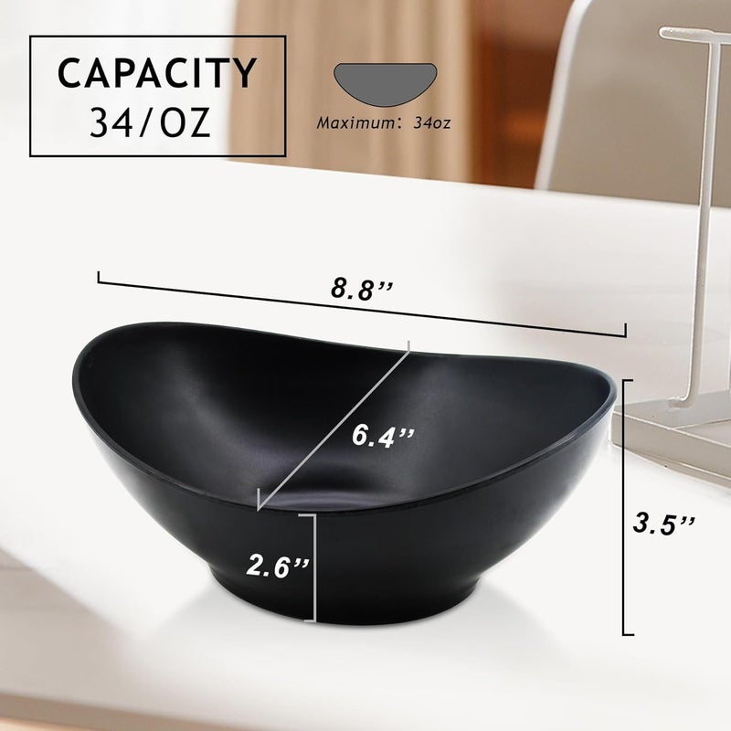 ECOWAY أوعية سلطة بيضاوية 34 أونصة مجموعة أوعية تقديم من ألياف الخيزران مجموعة من 6 88 وعاء كبير للمطبخ تناول الطعام مطعم أوعية حساء عميقة مجموعة للسلطة الفواكه المعكرونة الخضار الرامن آمنة في غسالة الصحون سوداء - Image 5
