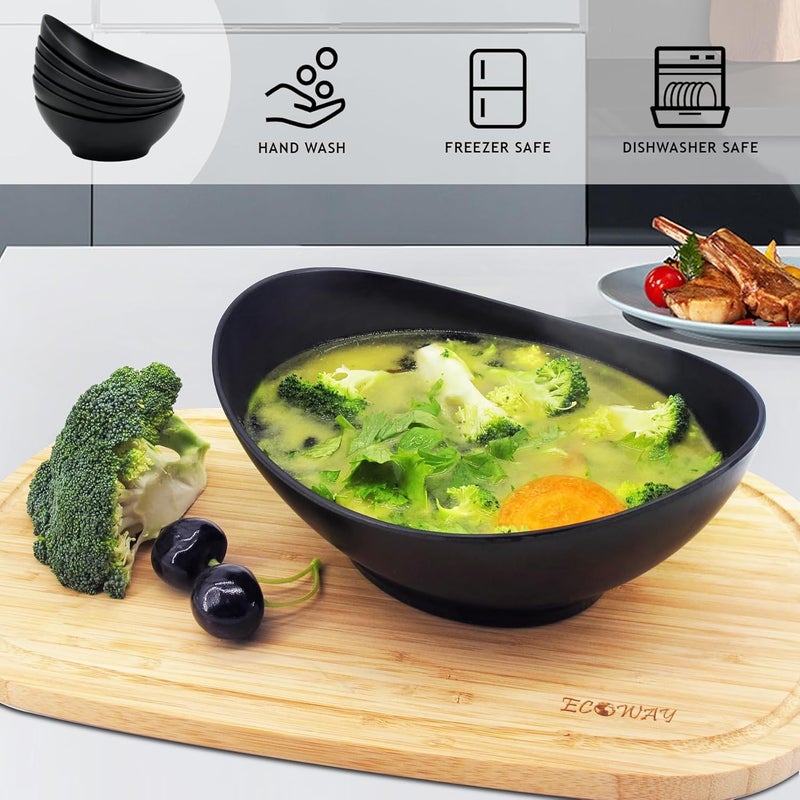ECOWAY أوعية سلطة بيضاوية 34 أونصة مجموعة أوعية تقديم من ألياف الخيزران مجموعة من 6 88 وعاء كبير للمطبخ تناول الطعام مطعم أوعية حساء عميقة مجموعة للسلطة الفواكه المعكرونة الخضار الرامن آمنة في غسالة الصحون سوداء - Image 4