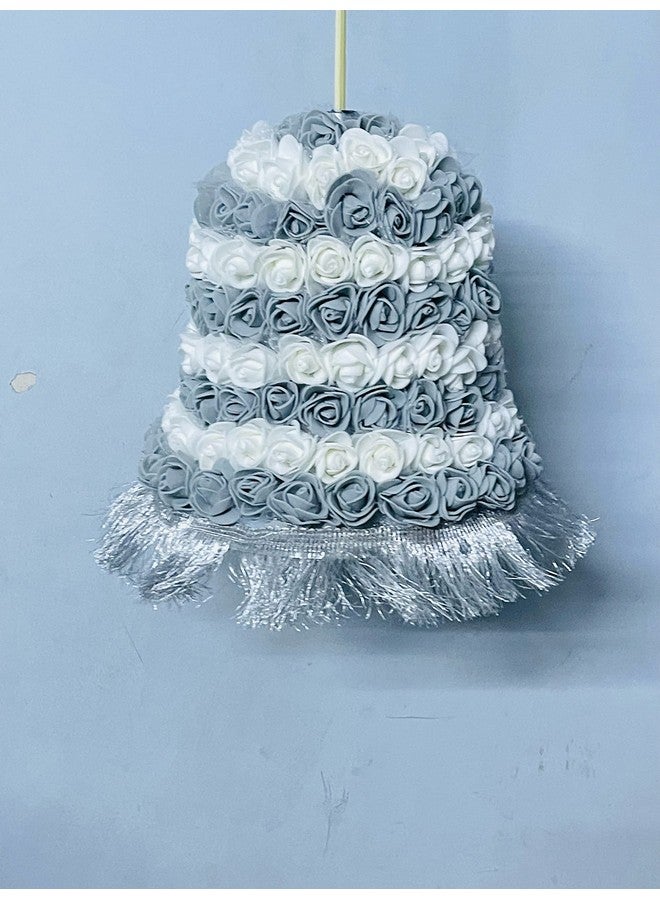 Crown NIMREET Flower Decoration Wall Hanging Bell (11 inch) (11 inch X 8 inch, White, Grey)
