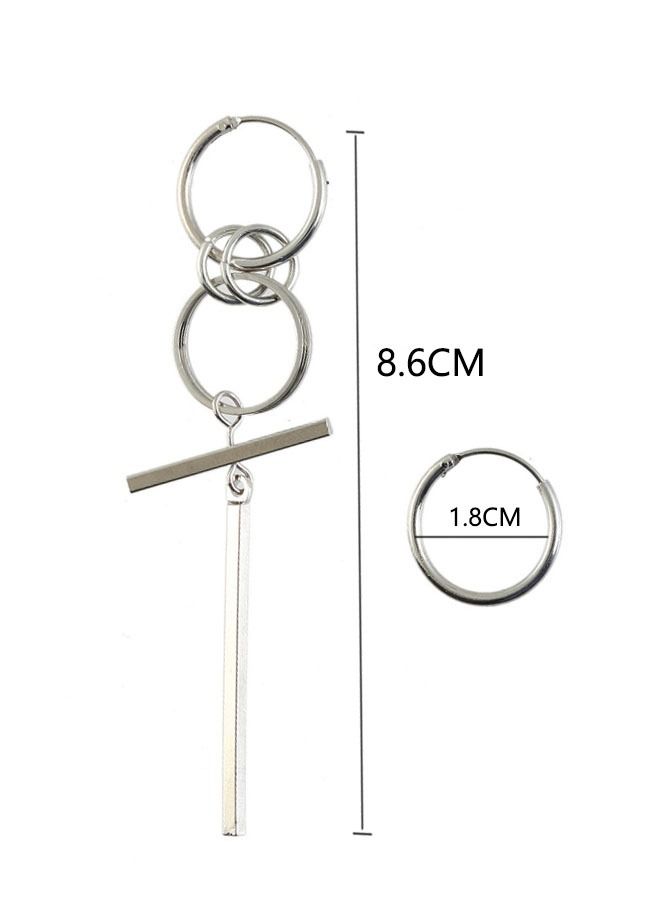 Ant BTS Same Style Titanium Steel Pendant Earrings，Titanium Steel Round Fashion Hoop Earrings with Silver Stick，Hypoallergenic Earrings Piercing For Women Men Girls Jewelry Silver - Image 3