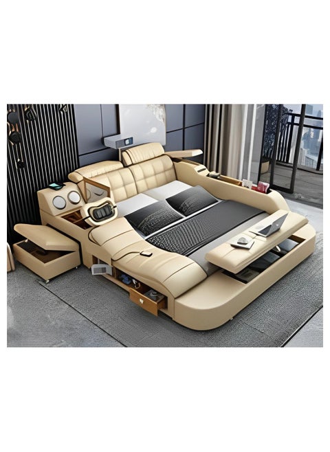 Smart Bed Provided with Projector, Wireless Charging, Bluetooth Speaker, Stool, Small Dressing Table, Safe Box, Side Cabinet and Massage for Back and Neck. King Size Smart Bed.