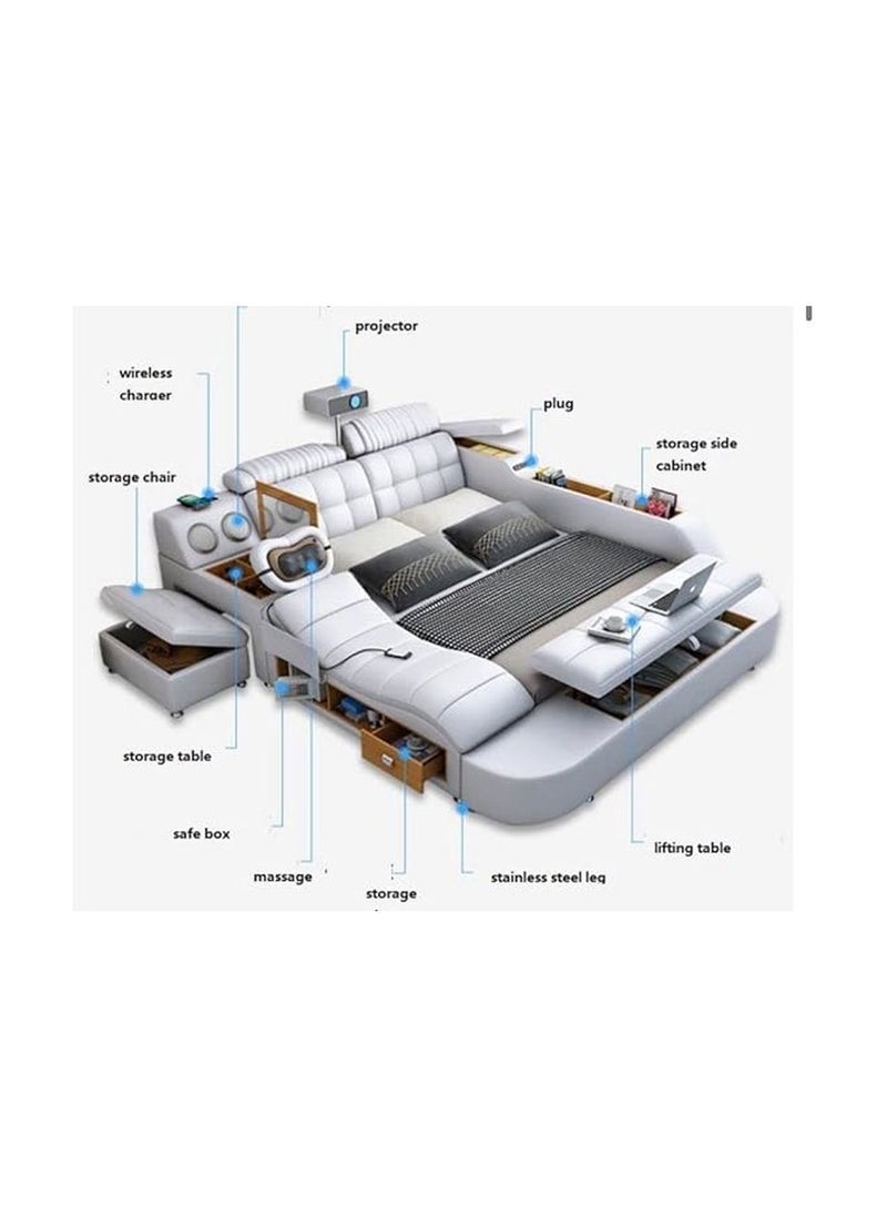 AWD - Smart Bed Provided with Projector, Wireless Charging, Bluetooth Speaker, Stool, Small Dressing Table, Safe Box, Side Cabinet and Massage for Back and Neck. King Size Smart Bed. - Image 1