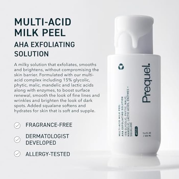 Prequel Skin Multi-Acid Milk Peel, Professional Exfoliating Solution. 15% Glycolic Acid Face Peel with Lactic Acid and Enzymes. Hydrating Chemical Exfoliant. Clinical Strength Formula, 7.6oz Bottle. - Image 2