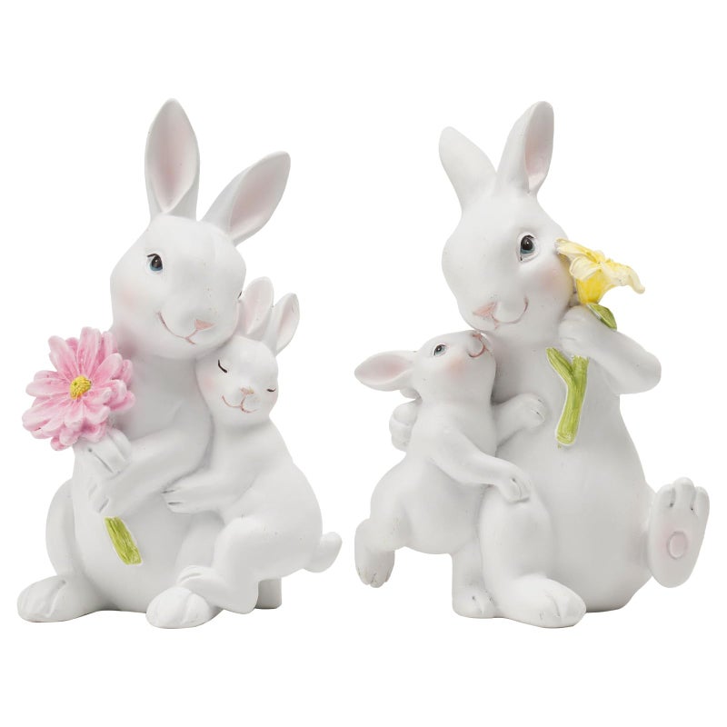 Braxio Easter Bunny Family Figurine Decoration - Bunny Collectible Figurines for Easter Decoration/Spring/Wedding Set of 2 - Image 1