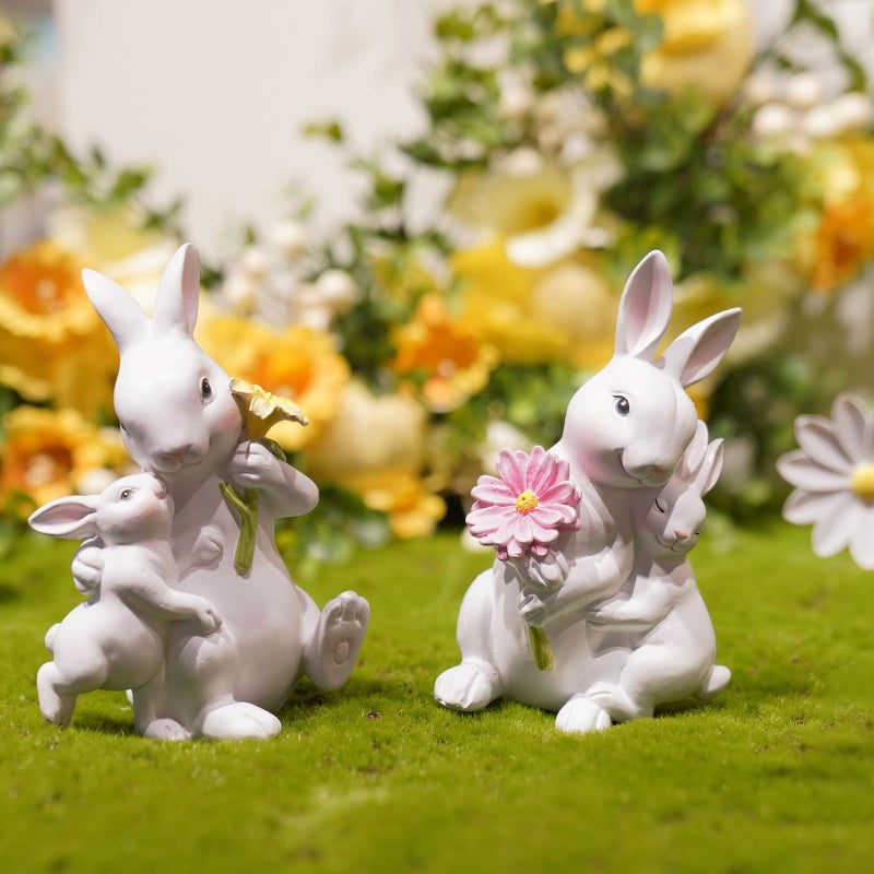 Braxio Easter Bunny Family Figurine Decoration - Bunny Collectible Figurines for Easter Decoration/Spring/Wedding Set of 2 - Image 4