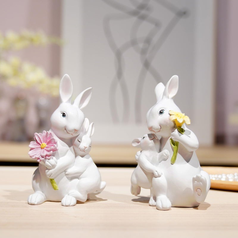 Braxio Easter Bunny Family Figurine Decoration - Bunny Collectible Figurines for Easter Decoration/Spring/Wedding Set of 2 - Image 5