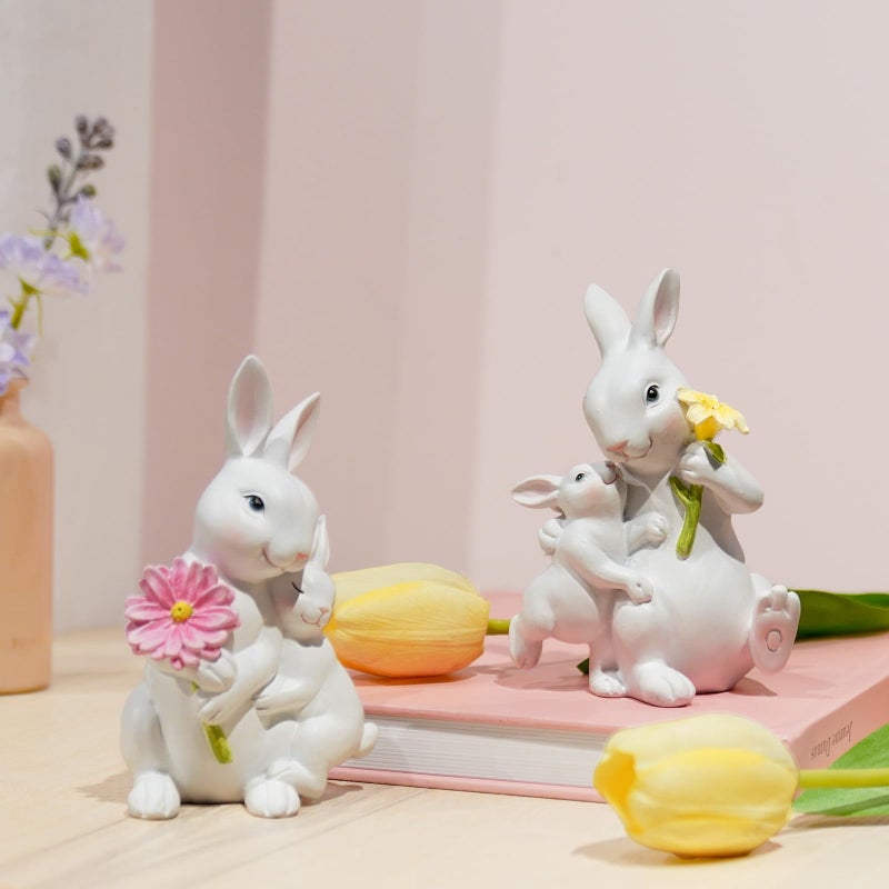 Braxio Easter Bunny Family Figurine Decoration - Bunny Collectible Figurines for Easter Decoration/Spring/Wedding Set of 2 - Image 2