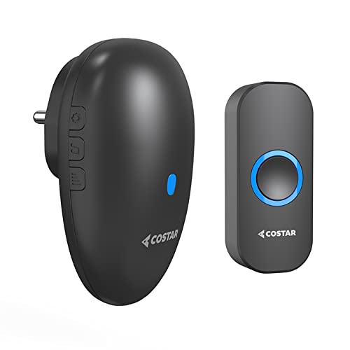COSTAR Wireless Door Bell Kits Chime for Home Office with LED Light 150 Meter 500 Feet Operating Range 57 Ringtones 4 Levels Volume, 1 Receiver and 1 Push Button IP44 Waterproof (Pebble T311) - Image 1