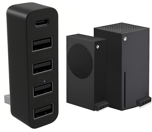 Megadream 5 Ports USB Hub for Xbox Series X|S, High Speed USB Hub Splitter Expansion Adapter for Xbox Series X|S Accessories, with 4 USB 2.0 Port + 1 Type C Port, Black - Image 1