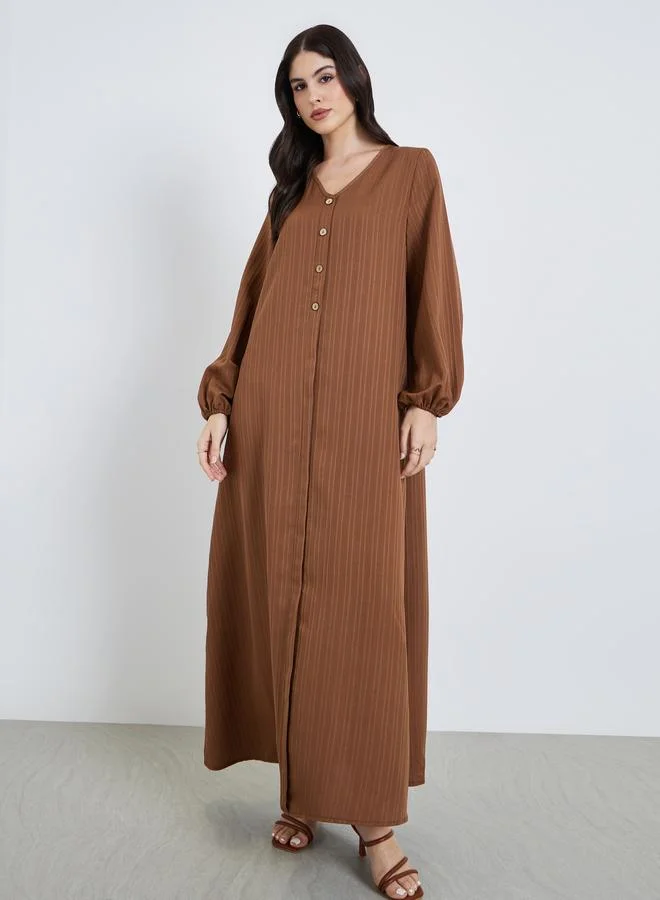 Amirah  Women Brown Textured Buttoned Maxi Jalabiya for Women | Best Price UAE