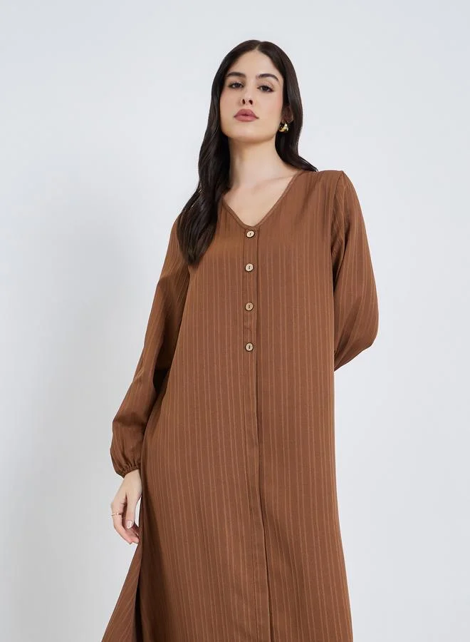 Amirah Women Brown Textured Buttoned Maxi Jalabiya