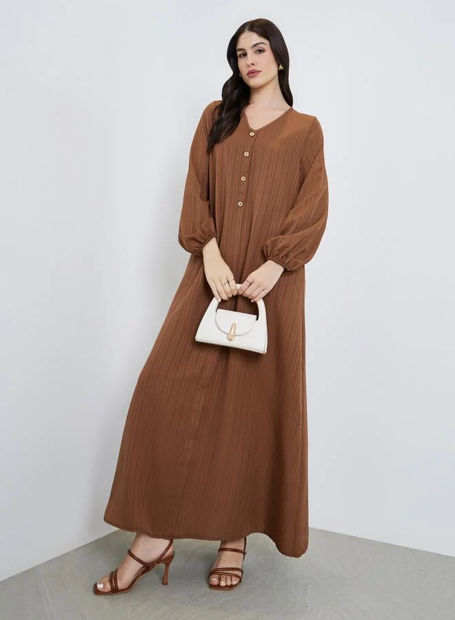 Amirah Women Brown Textured Buttoned Maxi Jalabiya