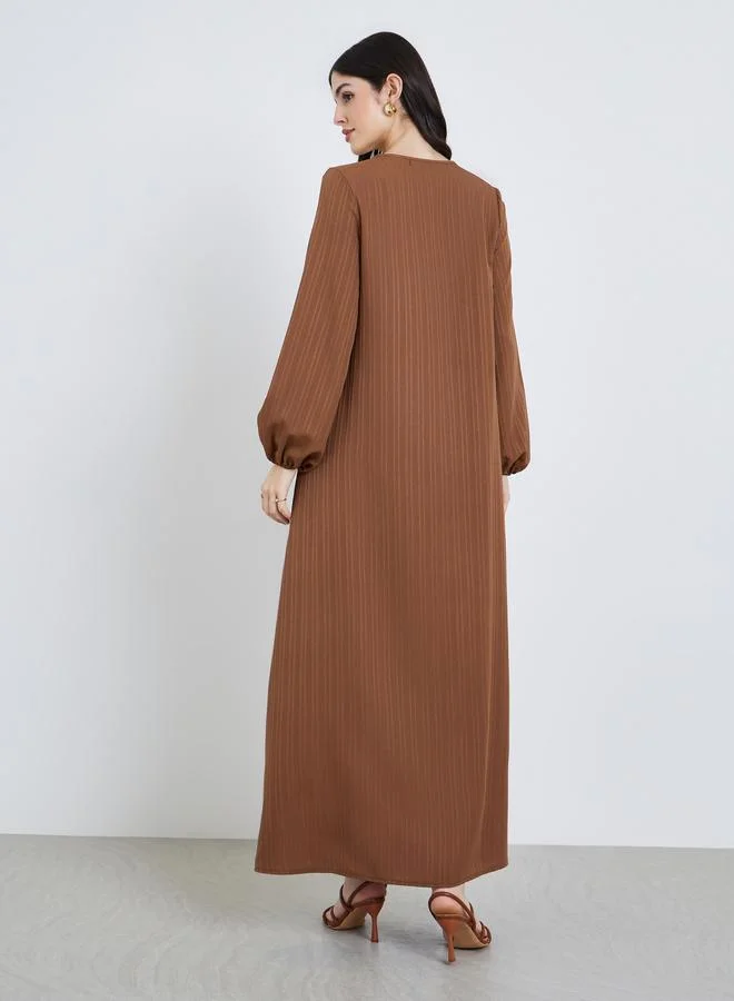 Amirah  Women Brown Textured Buttoned Maxi Jalabiya for Women | Best Price UAE