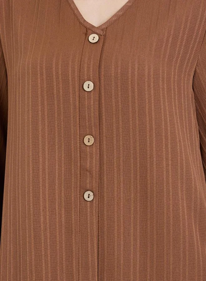 Amirah  Women Brown Textured Buttoned Maxi Jalabiya for Women | Best Price UAE