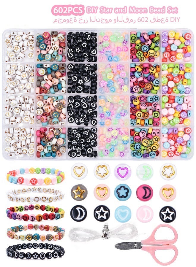 600PCS Stars & Moon Beads Set for Kids, DIY Jewelry Making Kit with Charms, Beaded Bracelet & Necklace Craft Supplies, Art Beads Kit Gift for Girls - Image 1