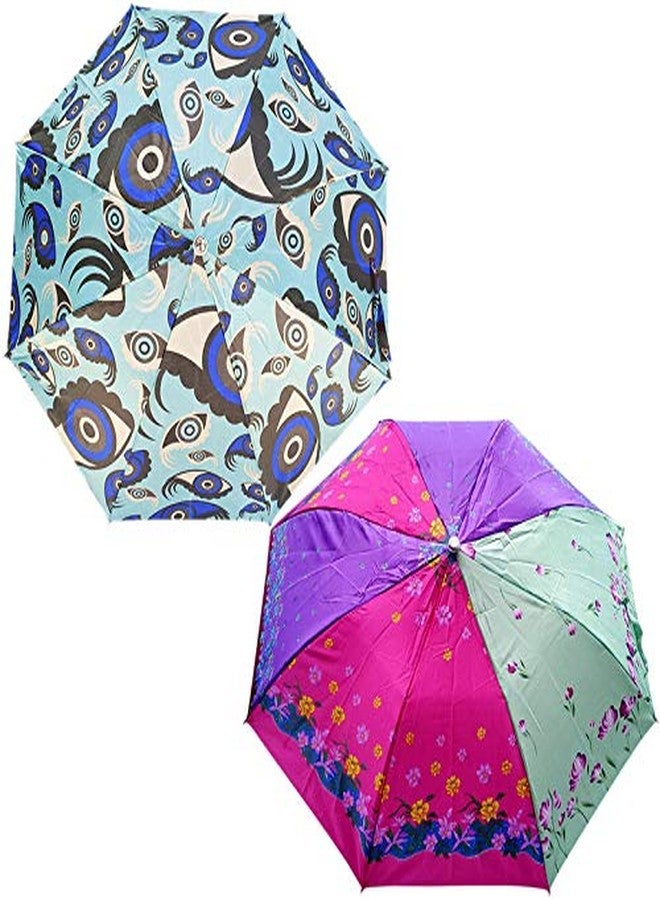 RAINPOPSON 2 Fold Printed Big Size Stylish Umbrella for Women & Men UV Protection Office Umbrella Combo for Girls (Multicolor Printed) - Set of 2 (UM-116) - Image 1