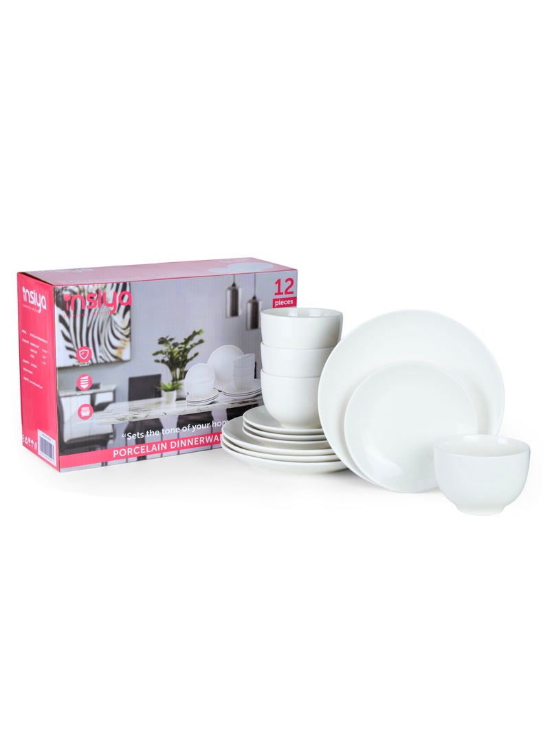 Insiya 12-piece Dinnerware Set, Dinner Set, Kitchen Dinnerware Porcelain Ceramic Crockery Set, Dinner Service Set for 4, 26.7 cm Dinner Plate, 20.3 cm Side Plate, 15.2 cm Bowls - White - pzsku/Z3B5AA3138BEC23D3DCC7Z/45/_/1728050970/b36908b9-8aa0-4129-8a14-8f2c94b485e8