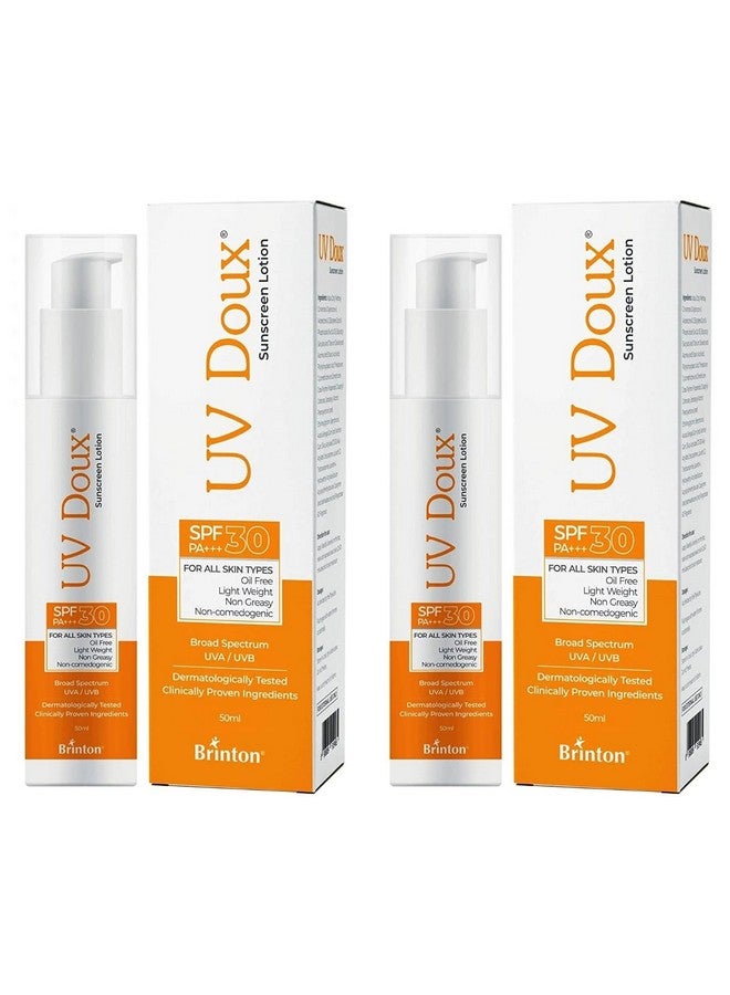 Brinton Brinton UvDoux Sunscreen Lotion with SPF 30 in Oil Free Formula| Light Weight & Non Greasy Sunscreen|Protection against UVA/UVB Rays| For All Skin Types- 50 ML x Pack of 2 - Image 1