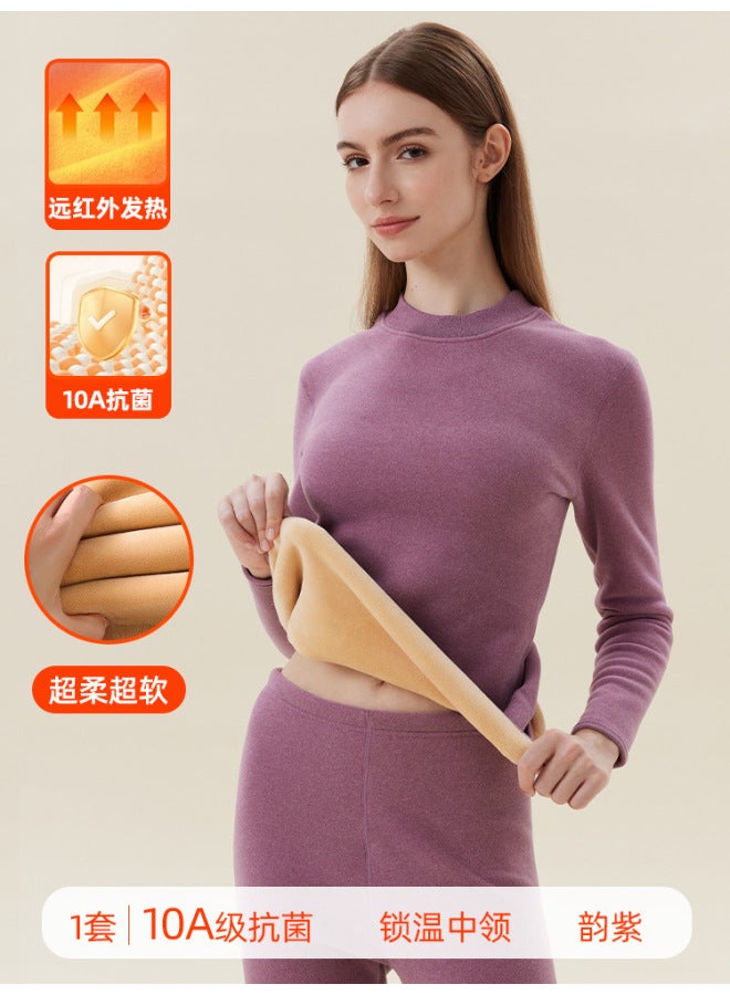 Men's Thermal Underwear Women's Fleece Lined Thickened Autumn Clothes Set Round Neck High Waist Extra Thick Mid-neck Base Layer Cold Protection