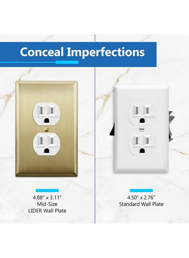 LIDER Duplex Receptacle Metal Wall Plate, Stainless Steel Outlet Cover, Corrosion Resistant, Mid-Size 1-Gang 4.88" x 3.11", 201 Stainless Steel, LMWP-21M-BB, Brushed Brass - Image 2