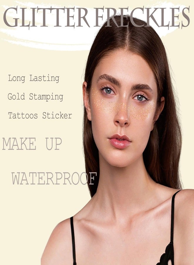 AIBEE Glitter Freckles, 12PCS Temporary Tattoos Fake Freckles Gold Body Face Glitter Sparkle Freckles Makeup Patches Rave Festival Party Accessories for Women Girls - Image 3