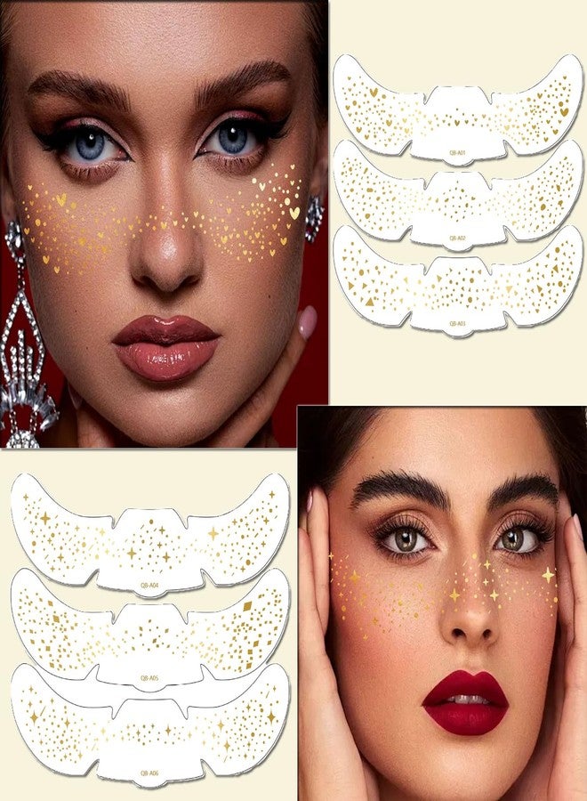 AIBEE Glitter Freckles, 12PCS Temporary Tattoos Fake Freckles Gold Body Face Glitter Sparkle Freckles Makeup Patches Rave Festival Party Accessories for Women Girls - Image 4